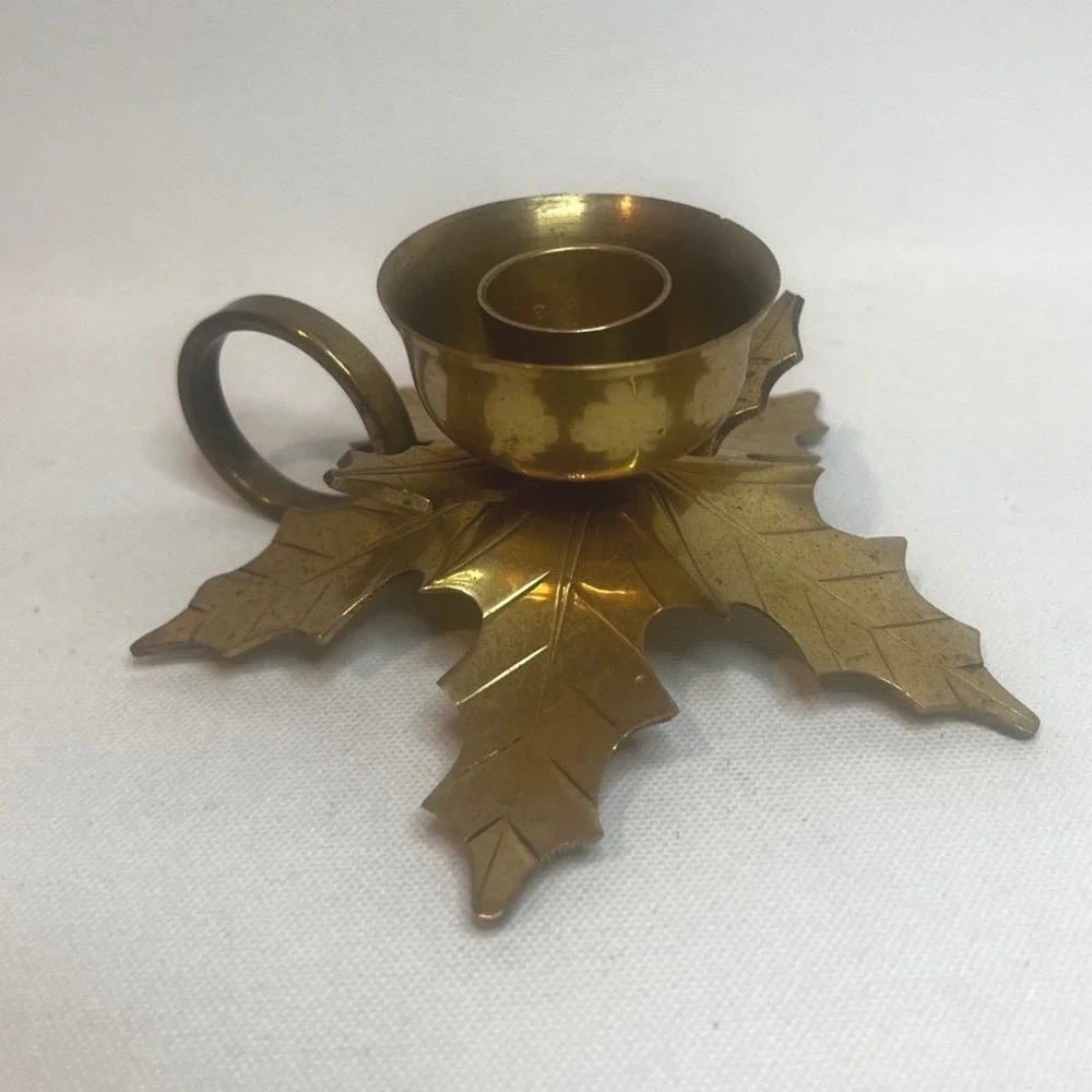 Solid Brass Leaf Leaves Taper Candle Holder Decor Vintage‎ Style Holiday Elegant